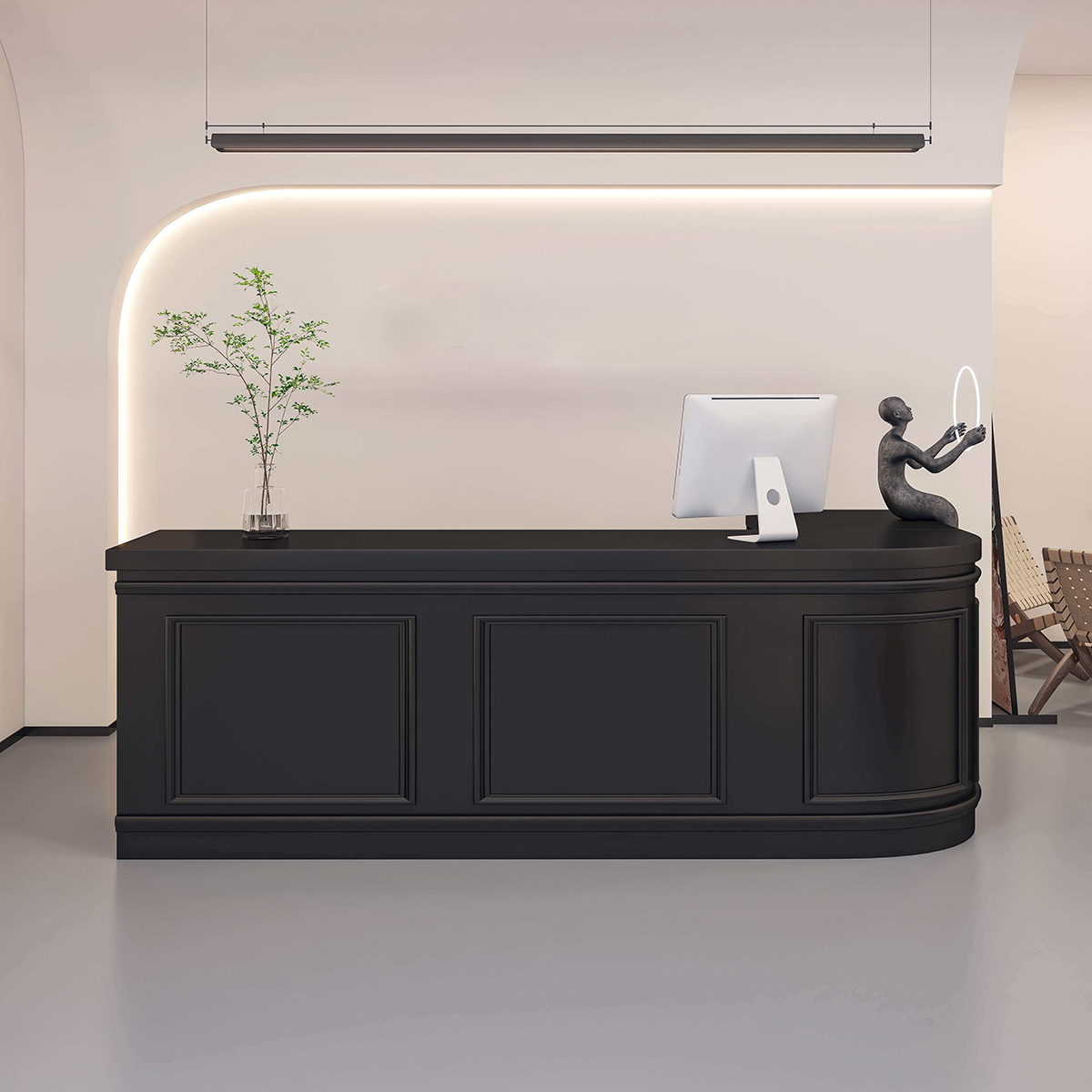 Curved French-Style with Grid Finish Black Corner Desk for Clothing Shop
