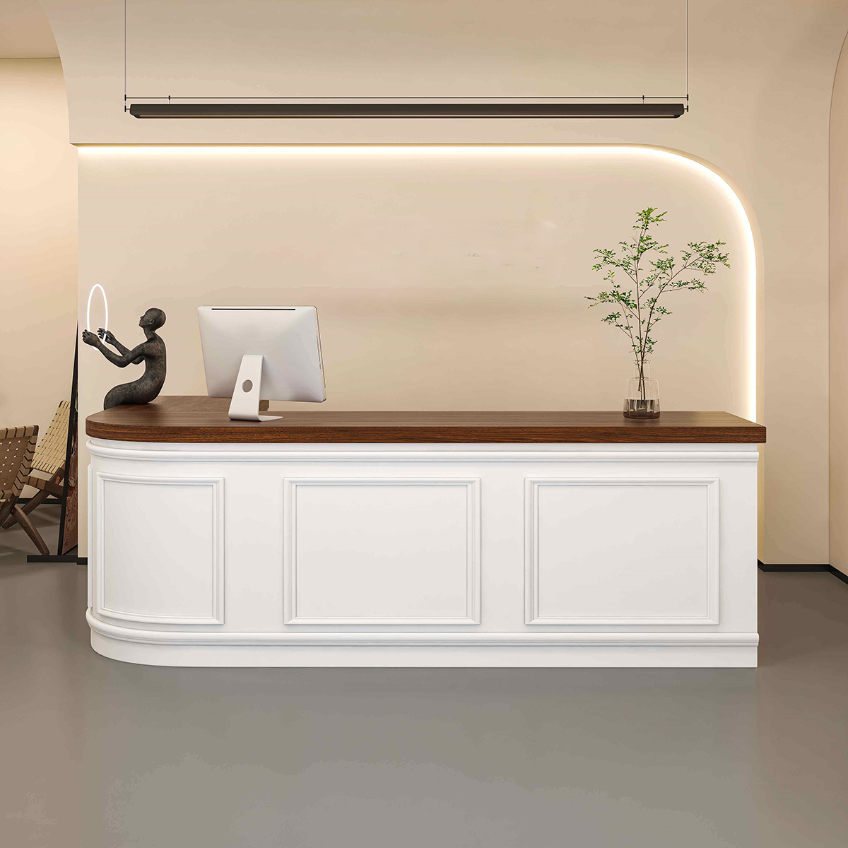 Curved French-Style with Grid Finish White + Brown Corner Desk for Clothing Shop