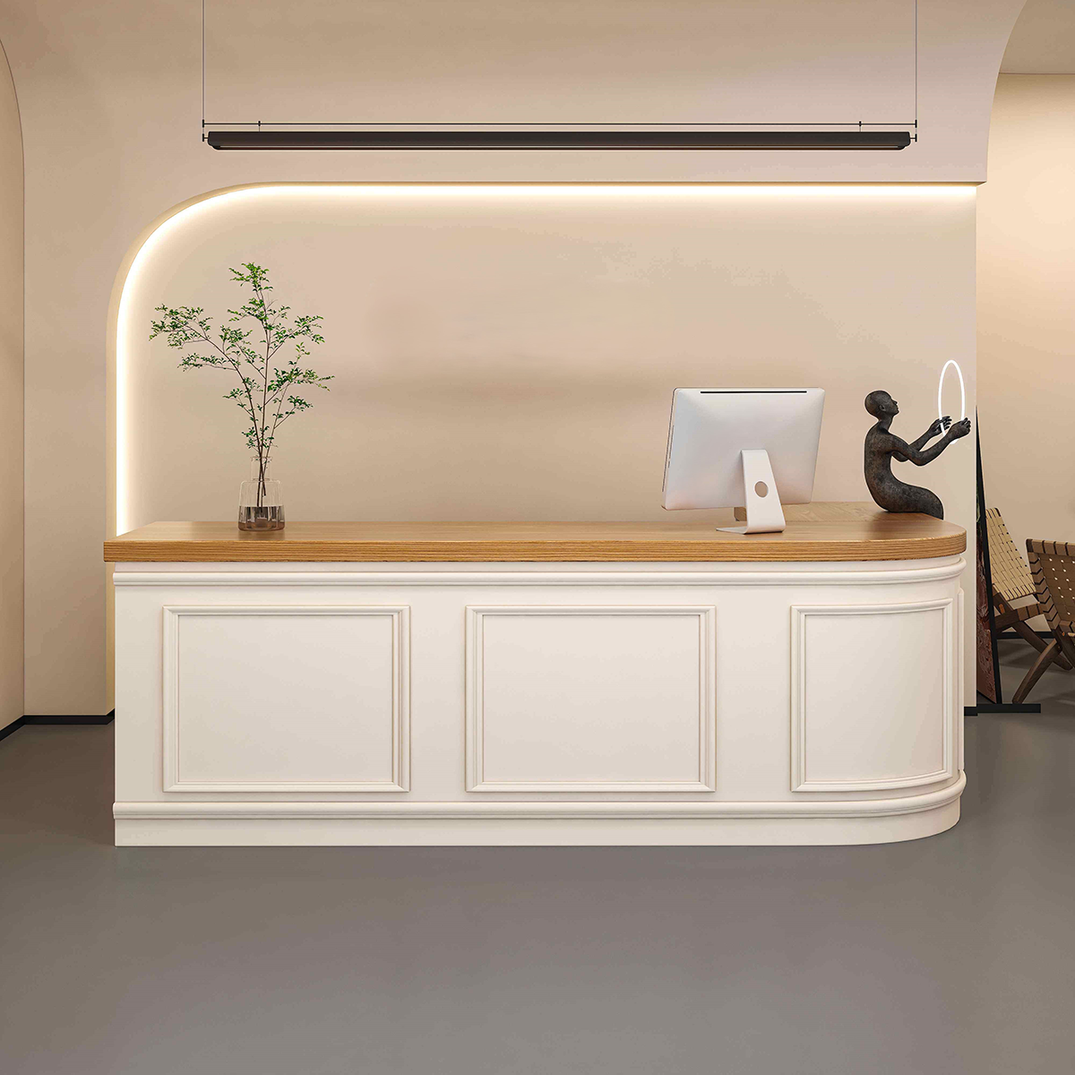 Curved French-Style with Grid Finish White + Natural Corner Desk for Clothing