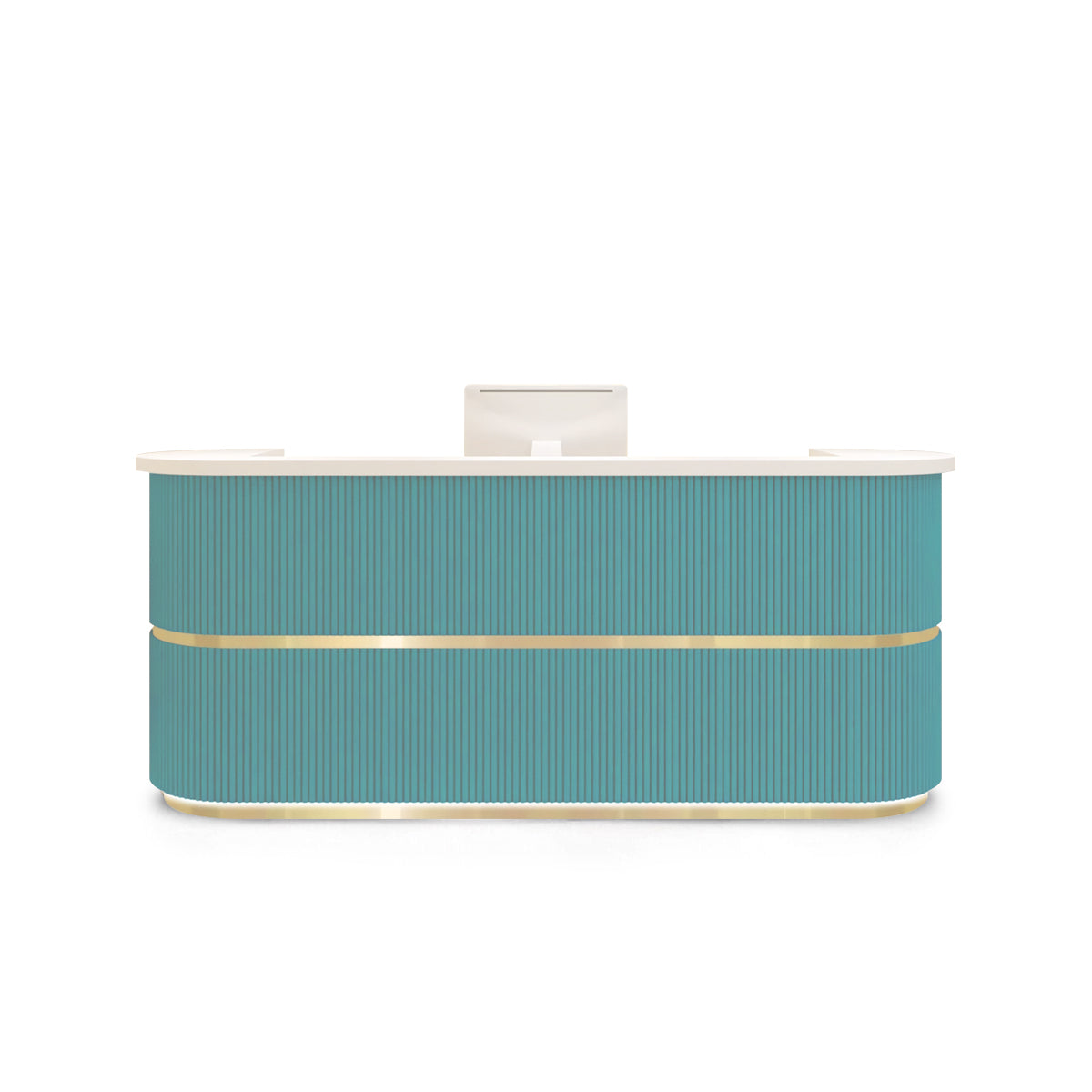 Curved Fully Assembled Blue Reception Desk with LED Lights for Clothing Store