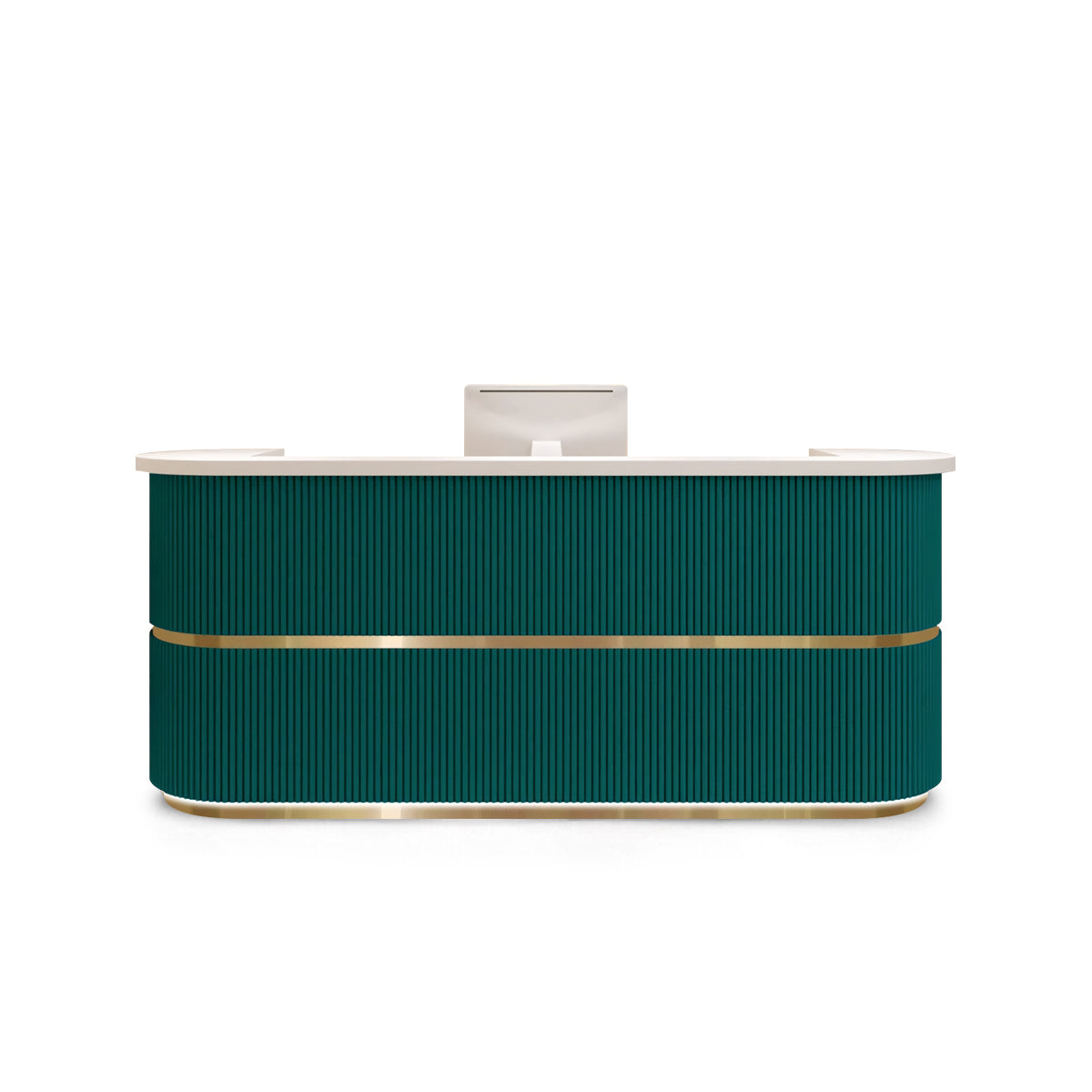 Curved Fully Assembled Green Reception Desk with LED Lights for Clothing Store