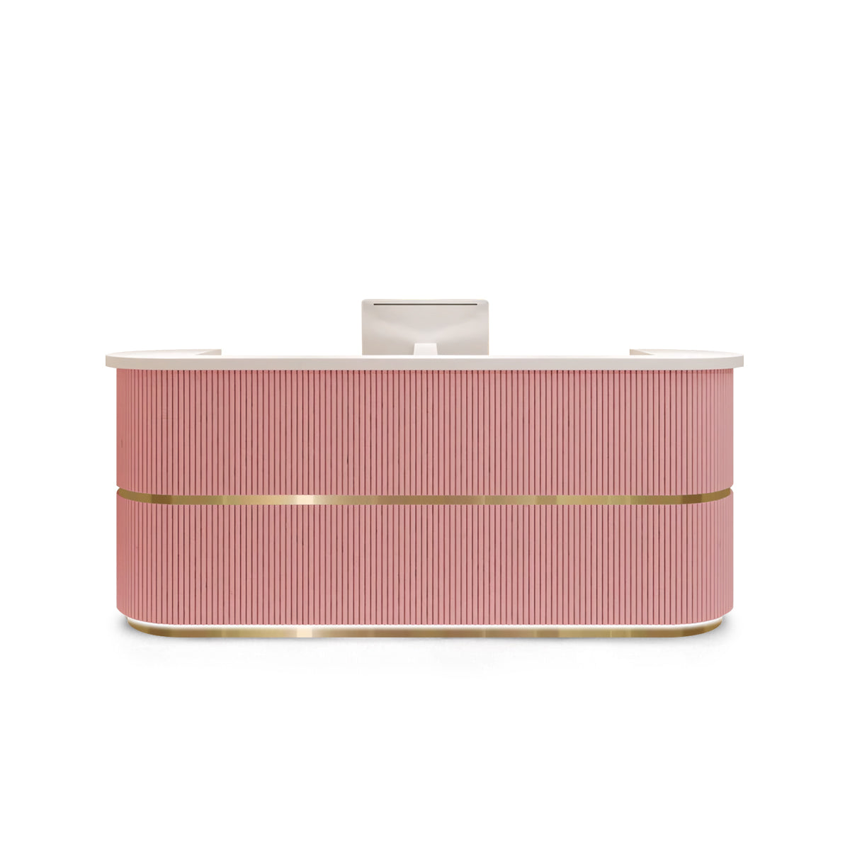 Curved Fully Assembled Pink Reception Desk with LED Lights for Clothing Store