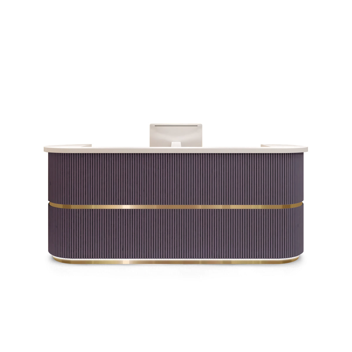 Curved Fully Assembled Purple Reception Desk with LED Lights for Clothing Store