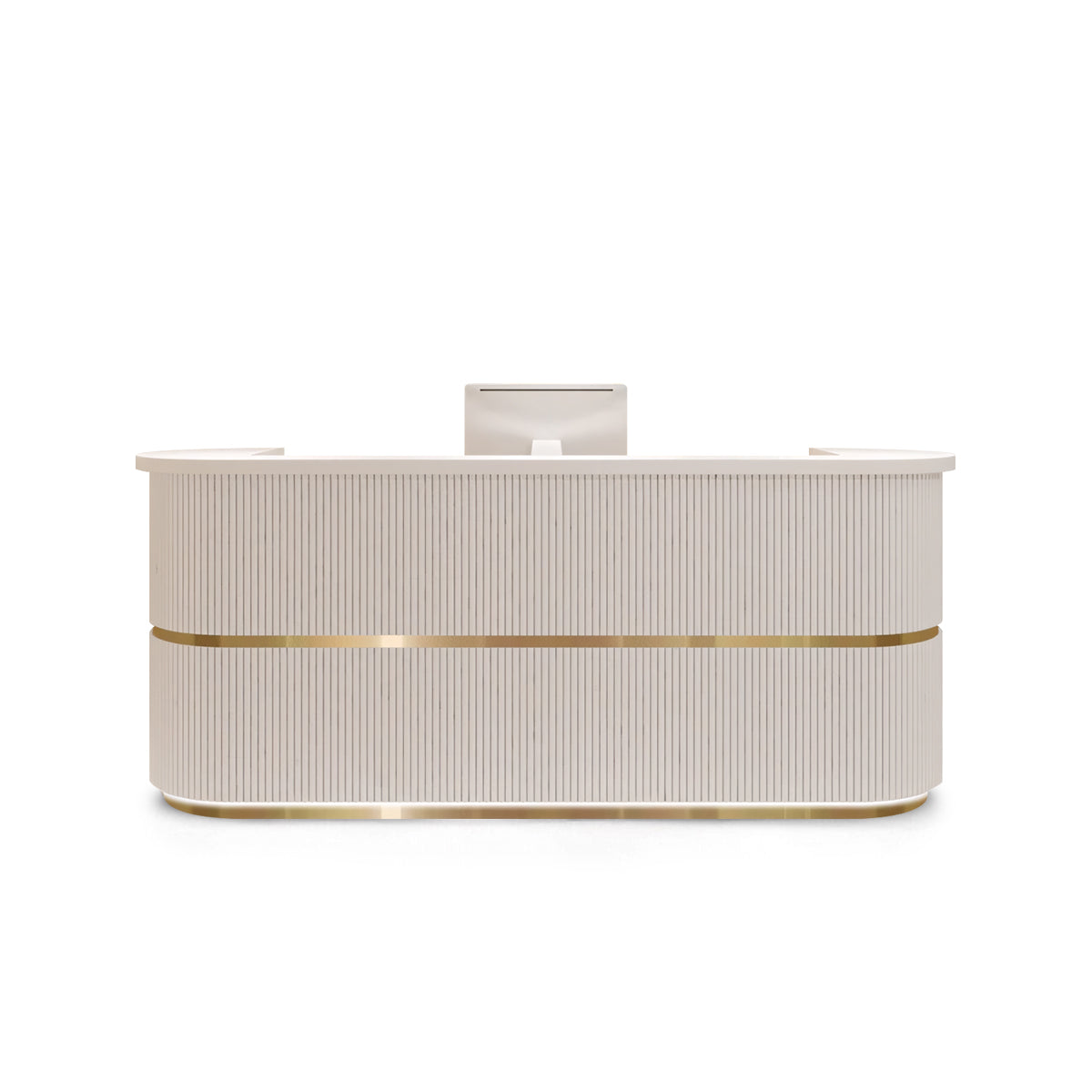 Curved Fully Assembled White Reception Desk with LED Lights for Clothing Store