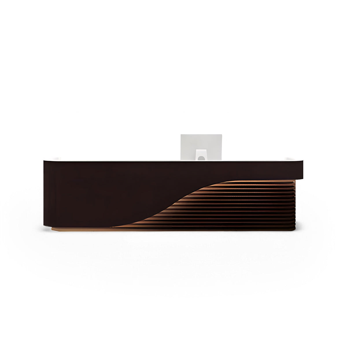 Curved Minimalist Black Walnut Reception Desk for Corporate Reception