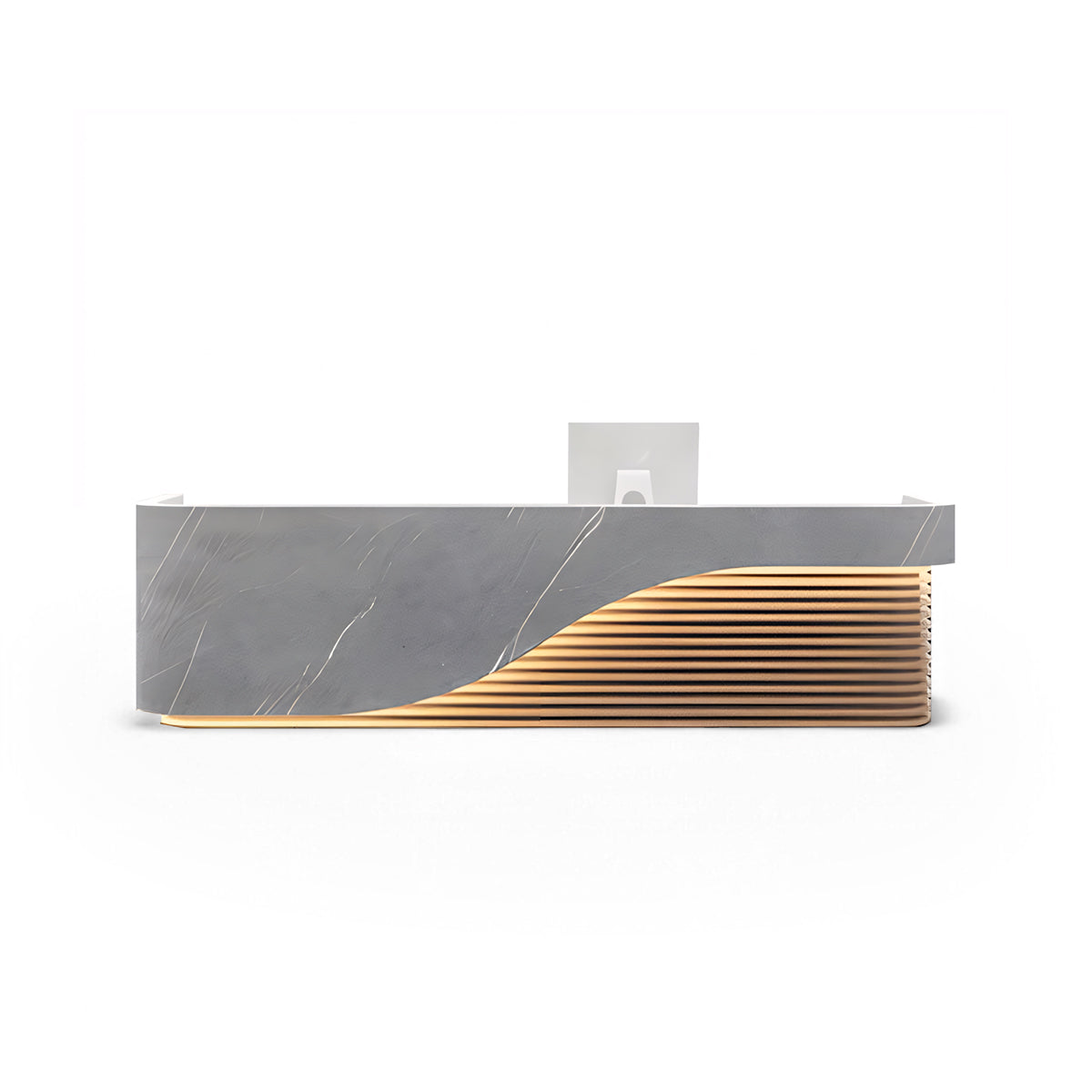 Curved Minimalist Gray Marble + Natural Reception Desk for Corporate Reception 