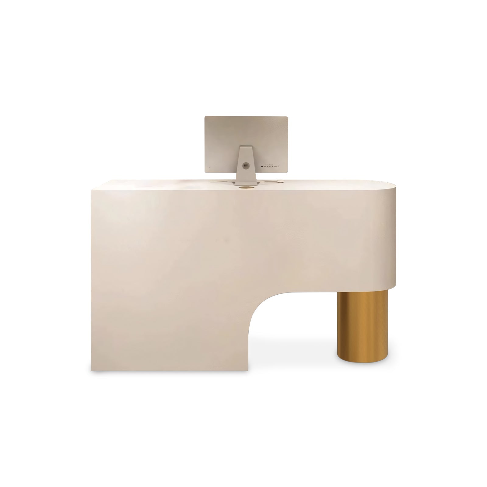 Curved Minimalist Lacquer Natural + Gold Reception Desk for Retail Shop 