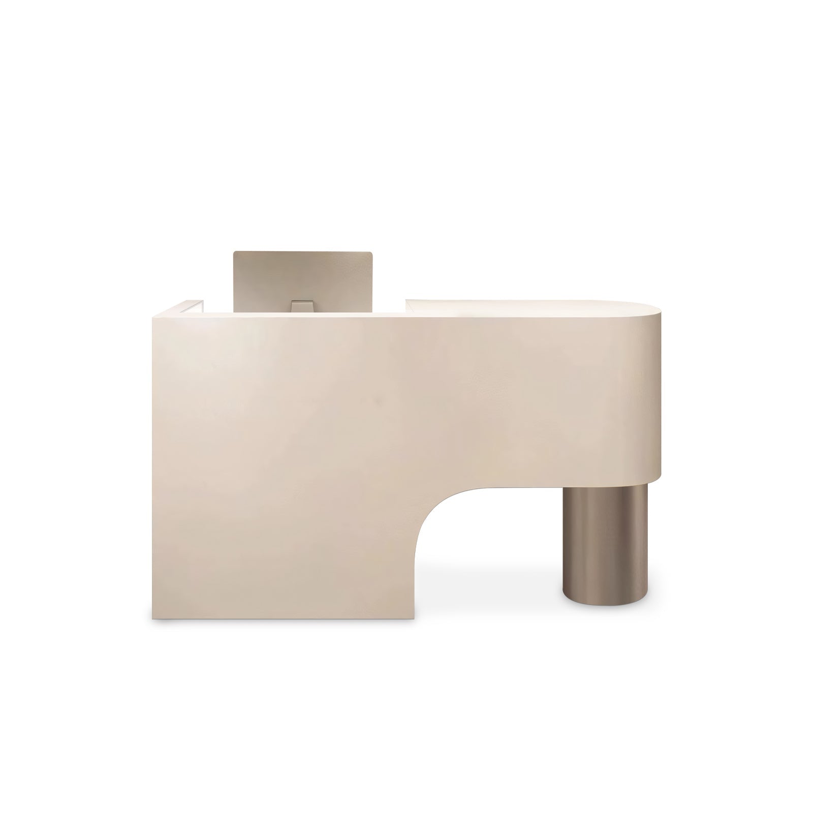 Curved Minimalist Lacquer Natural + Silver Double Countertop Reception Desk for Clothing Shop