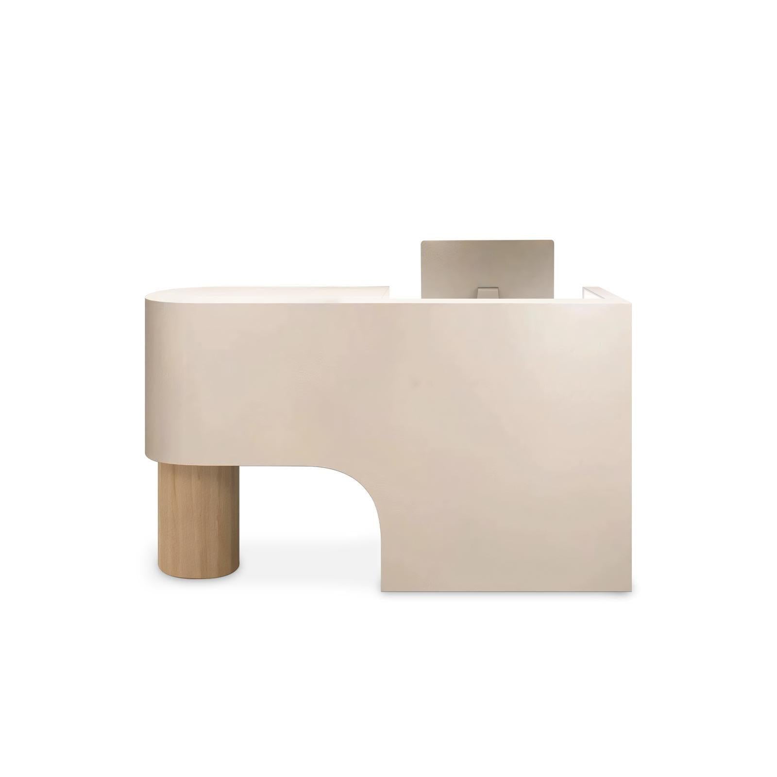 Curved Minimalist Lacquer Natural + White Double Countertop Reception Desk for Clothing Shop