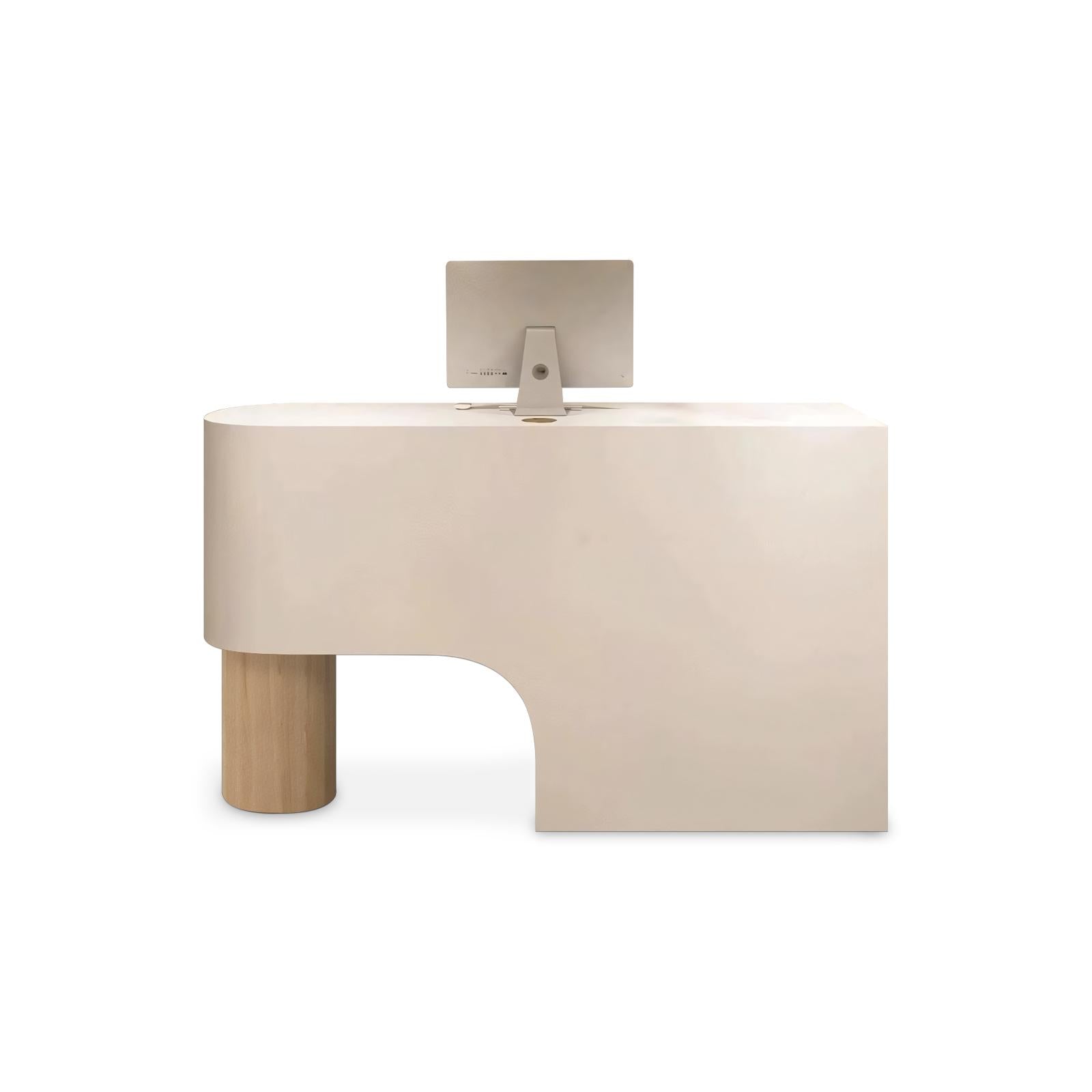 Curved Minimalist Lacquer Natural + White Reception Desk for Retial Shop