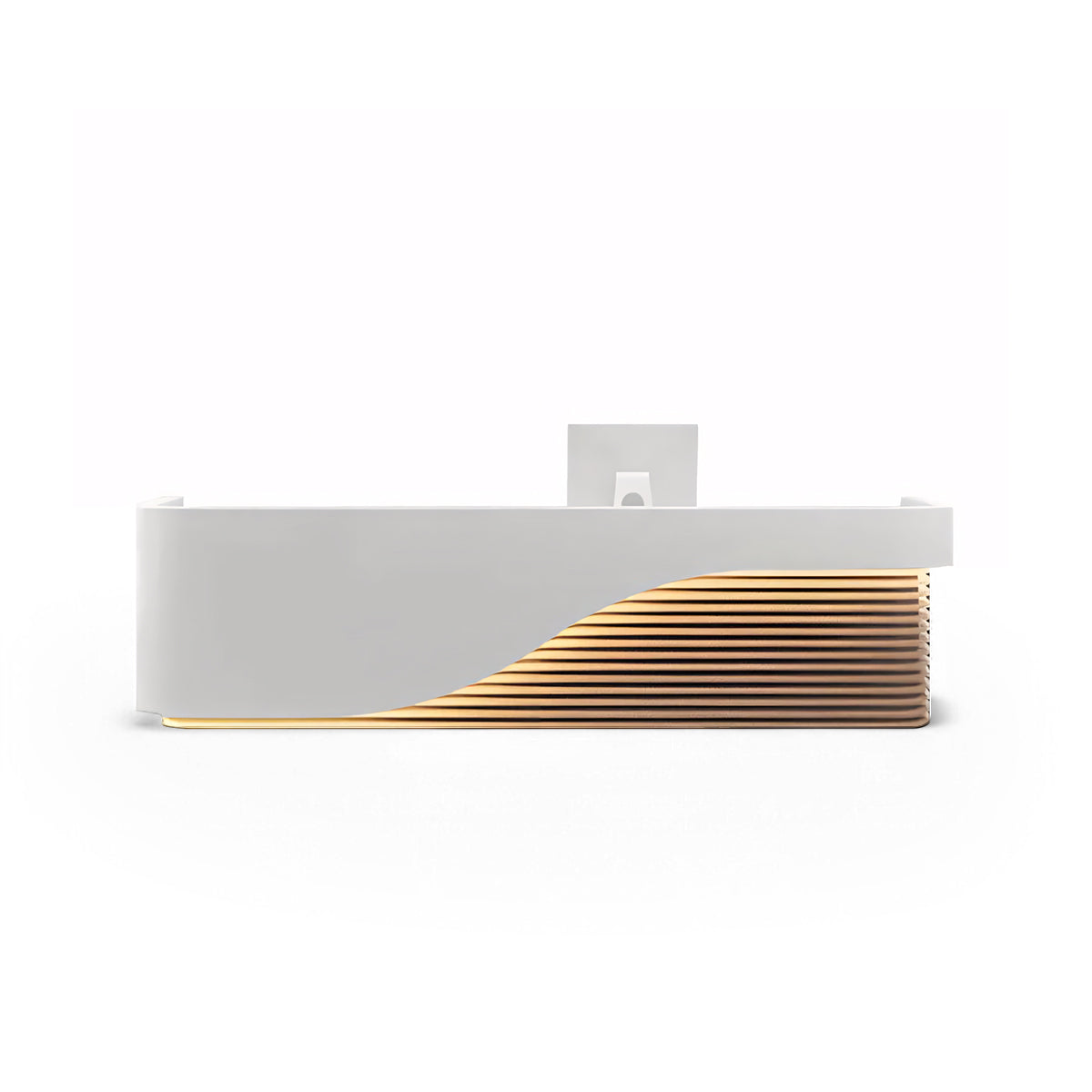 Curved Minimalist White + Natural Reception Desk for Corporate Reception 