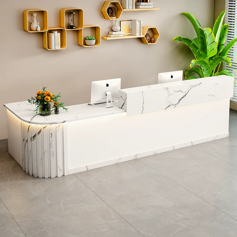Curved Reception Desk with Fluted Side Panel and Raised Front Counter RD-298