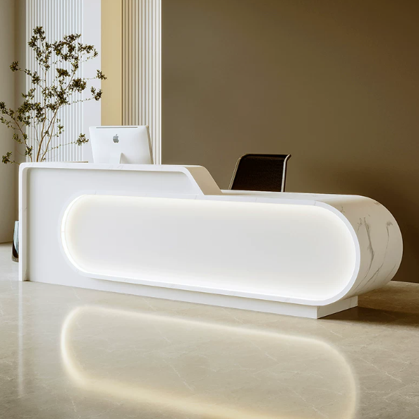 Curved Reception Desk with Raised Front Accent Panel RD-293