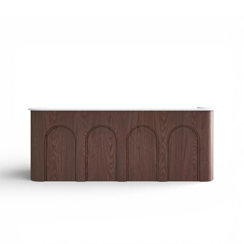 Curved Wood Grain with Arched Panel Design Reception Desk for Clothing Shop RD-207