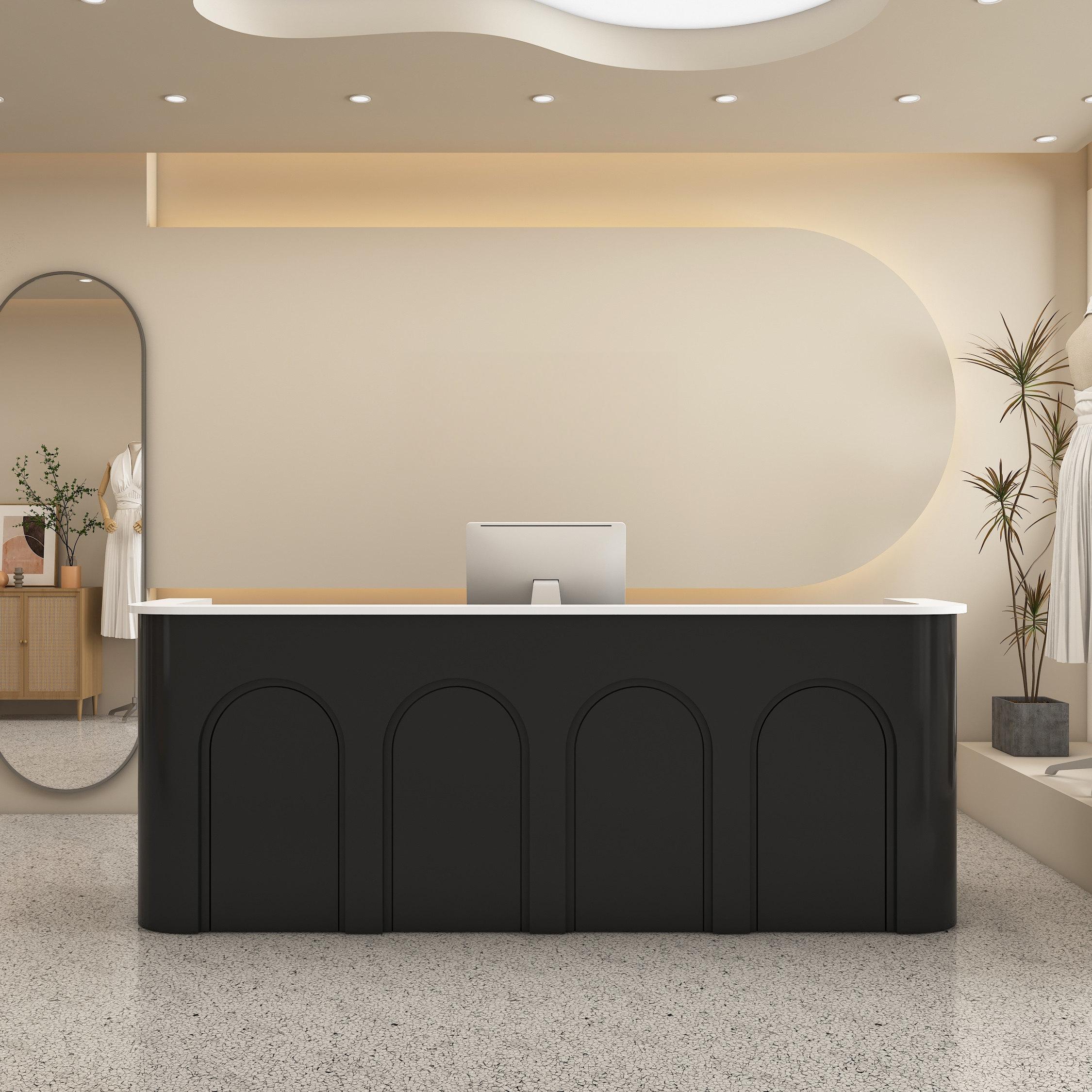 Curved  with Arched Panel Design Black Reception Desk for Clothing Shop