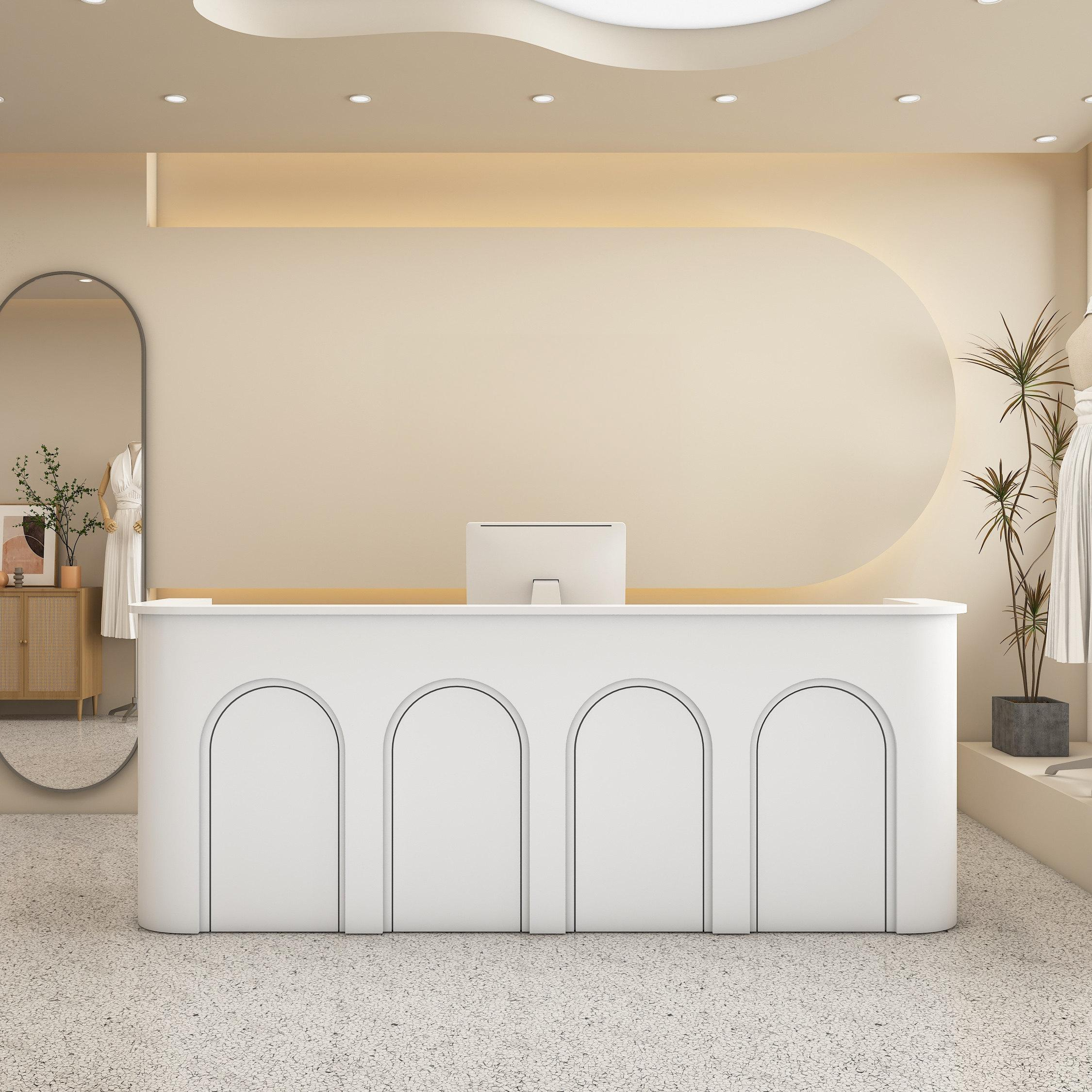 Curved  with Arched Panel Design White Reception Desk for Clothing Shop