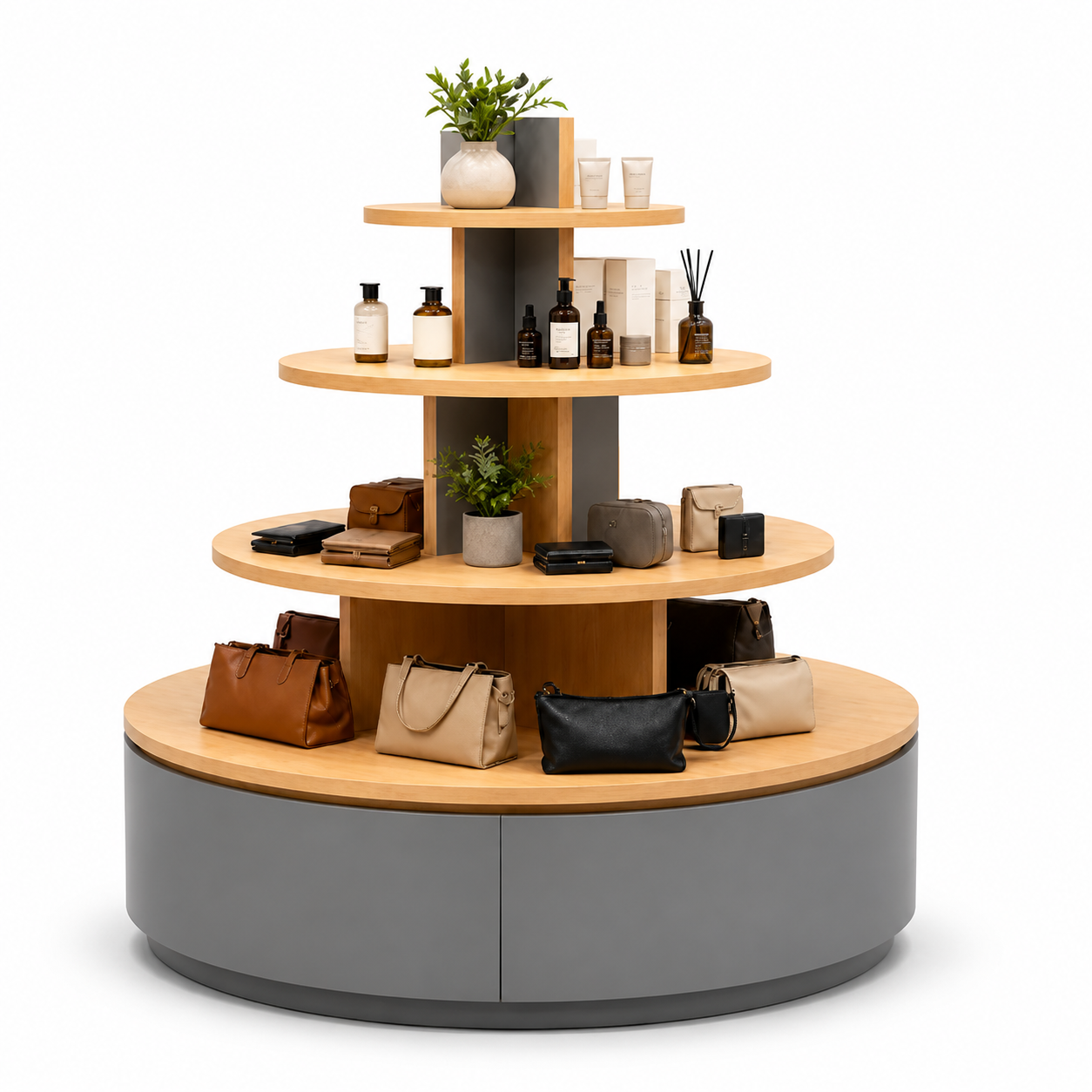 Natural Wood Round Island Display Cabinet DC-013