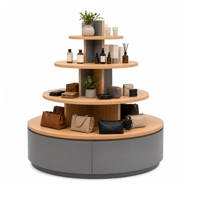 Natural Wood Round Island Display Cabinet DC-013