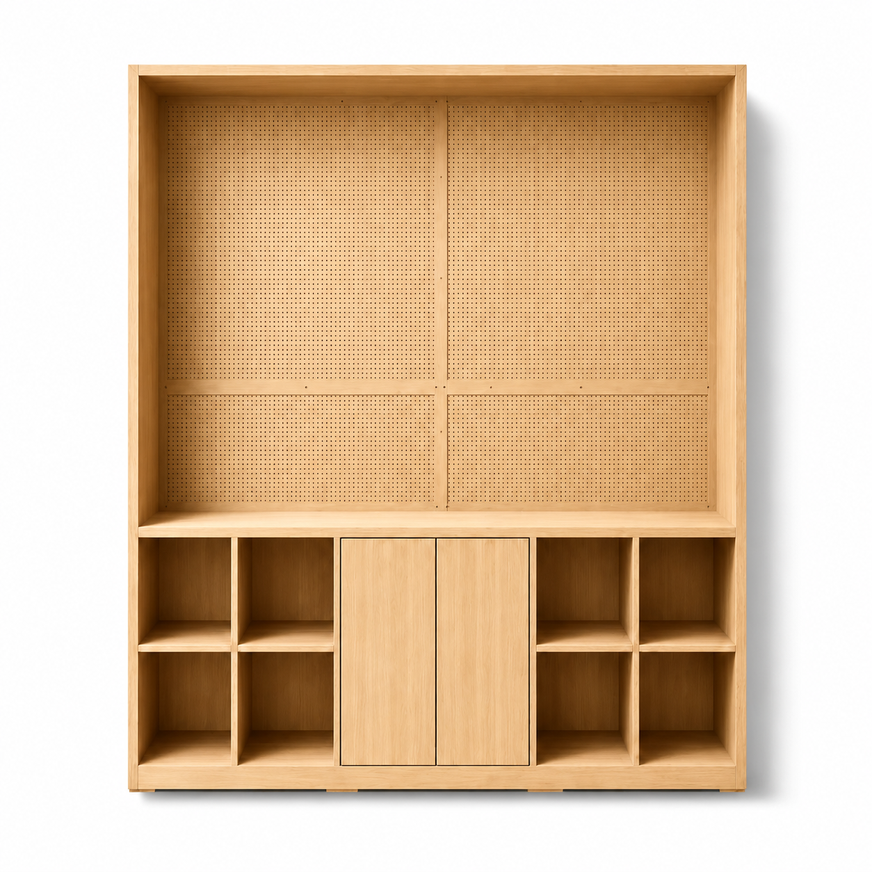 Natural Wood Pegboard Wall Display Cabinet with Storage Cubes DC-015