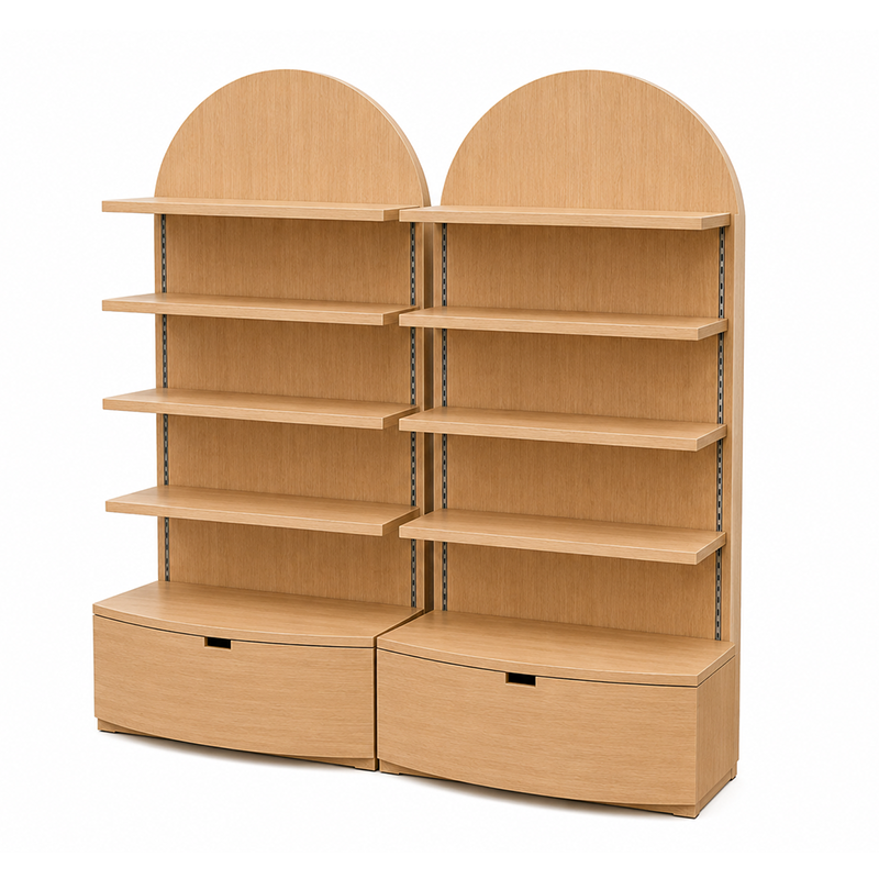 Natural Wood Arched Wall Display Shelf Cabinet DC-016