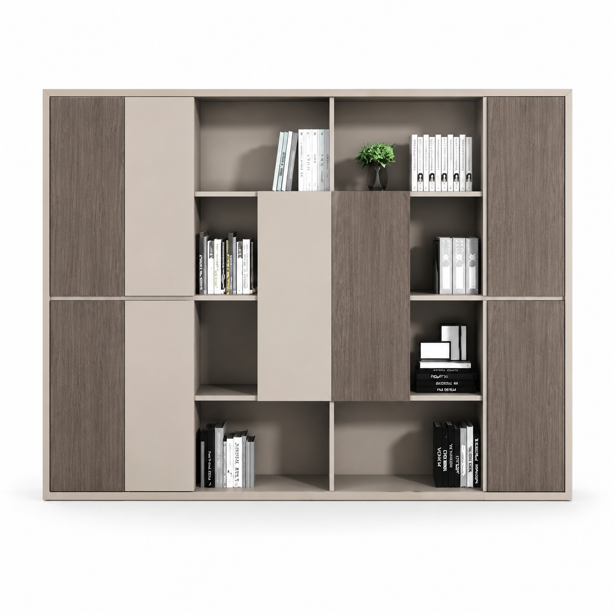 Large Modern Office Storage Cabinet with Open Shelves and Wood Doors EB-014