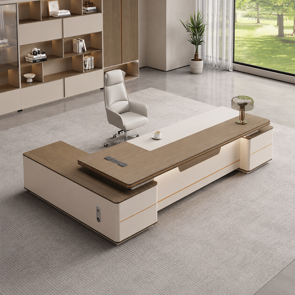 ED-039 L-shaped executive desk with side cabinet