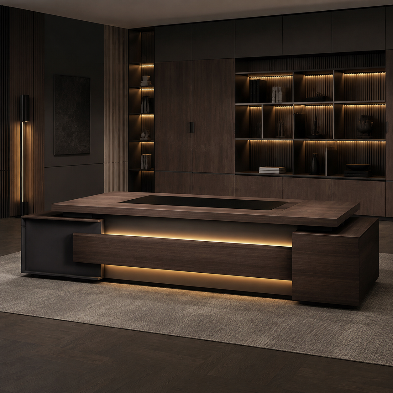 ED-041 executive office desk in a dark walnut executive office