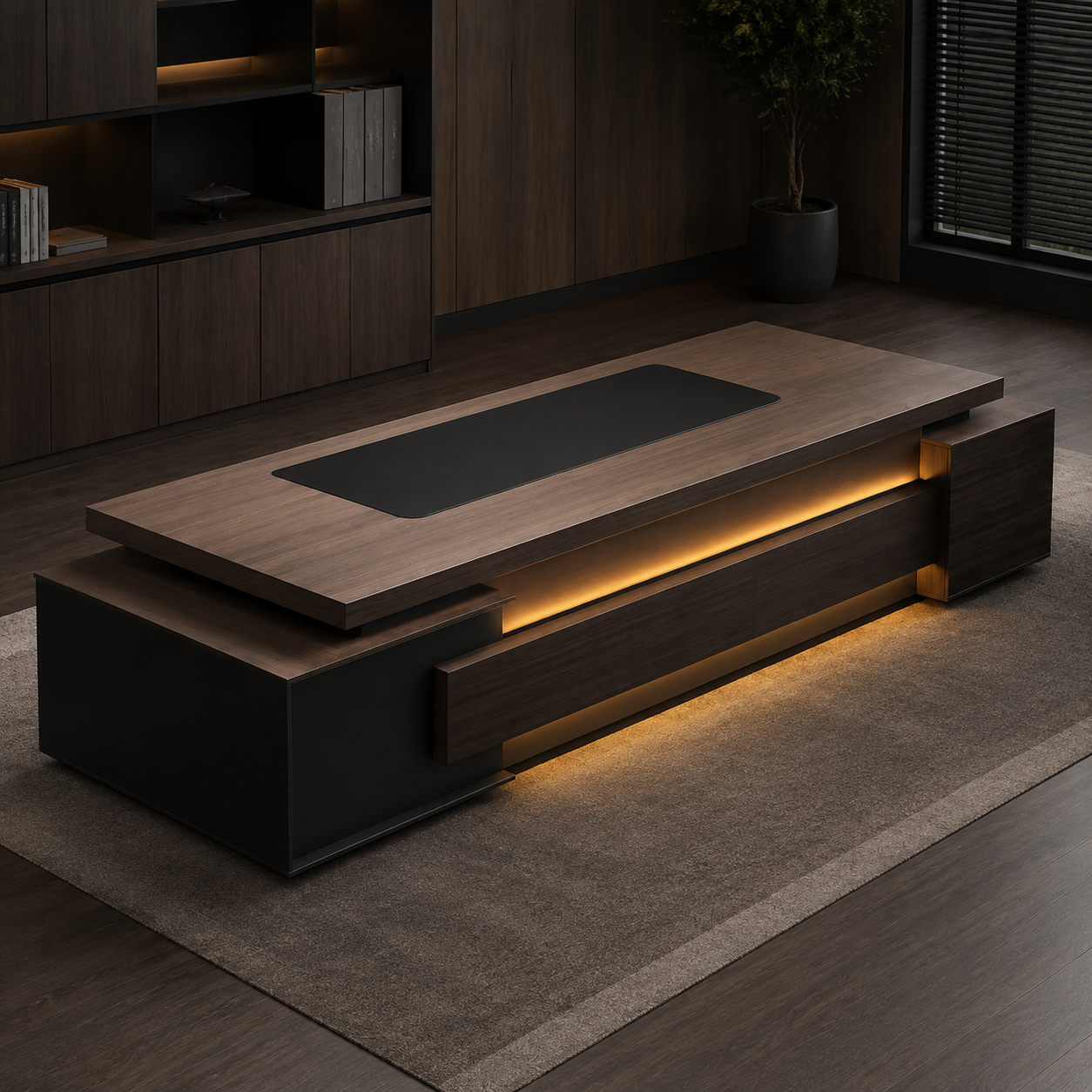 ED-041 executive desk with warm accent lighting