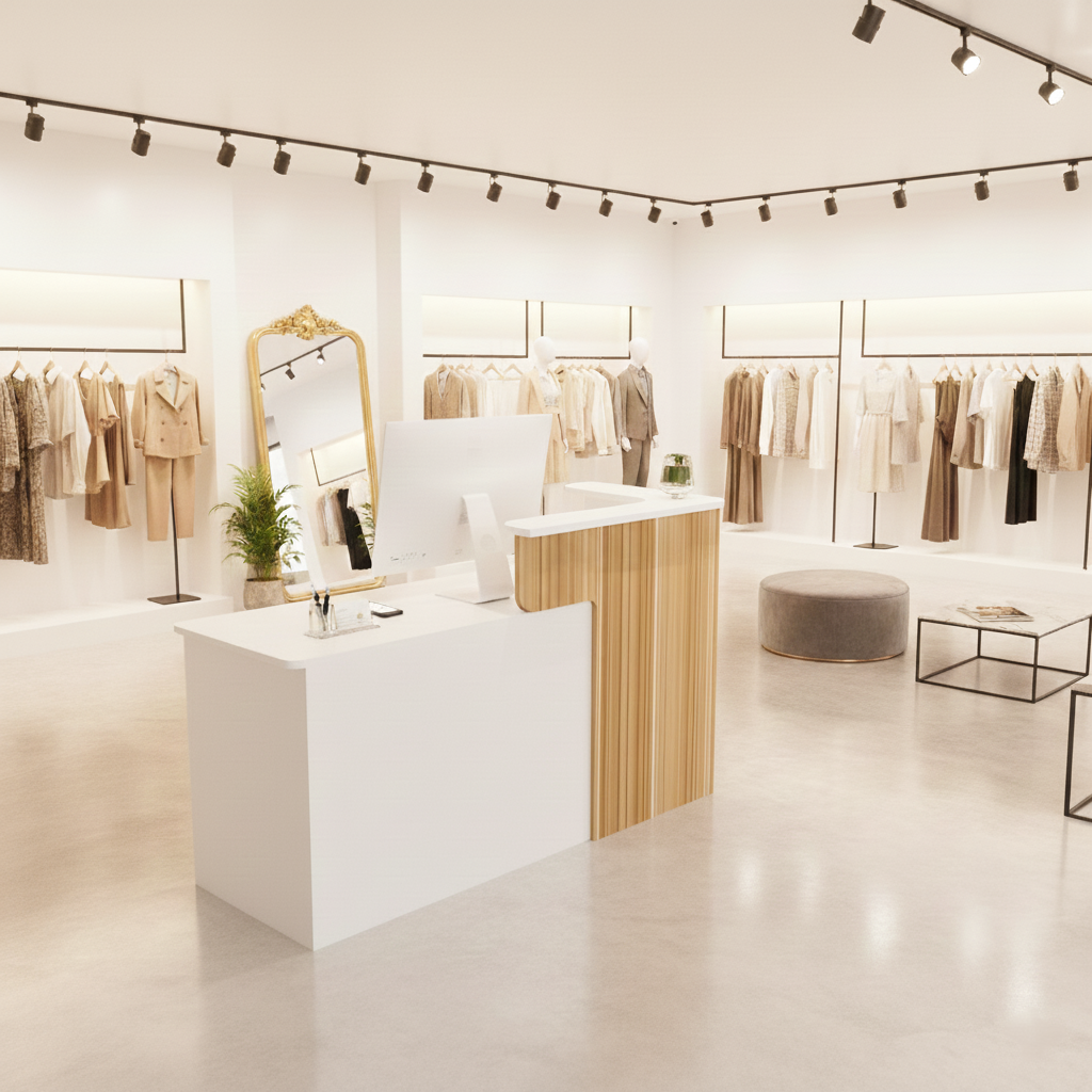 Fashion Small Shop Checkout Counter Natural + White Reception Desk