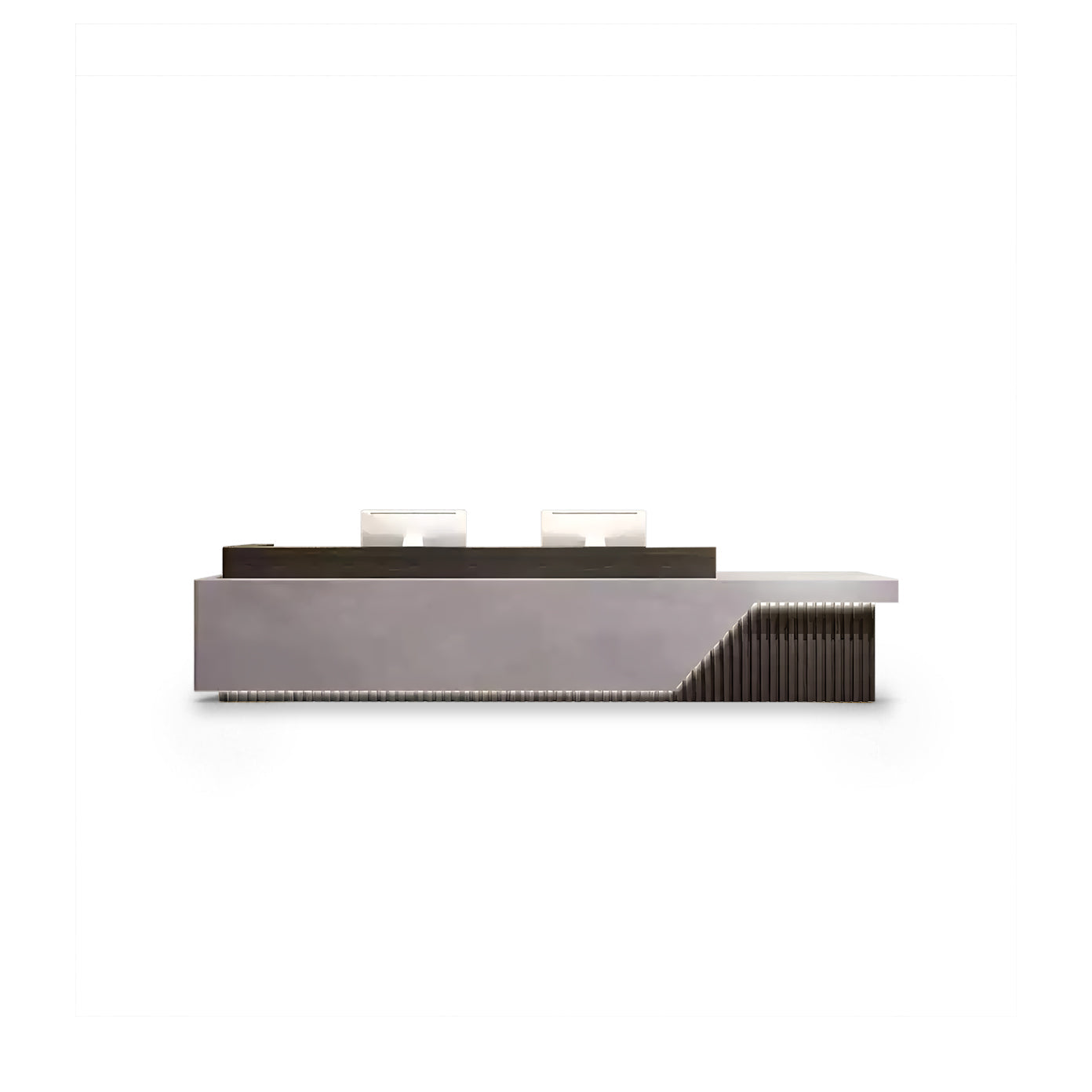 Fully Assembled Minimalist Grey + Black Reception Desk with LED for Lobby