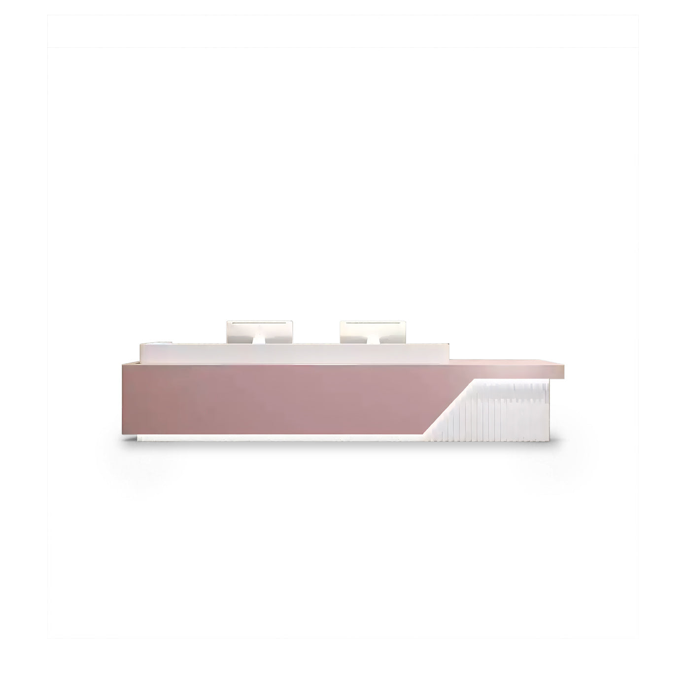 Fully Assembled Minimalist Pink + White Reception Desk with LED for Lobby