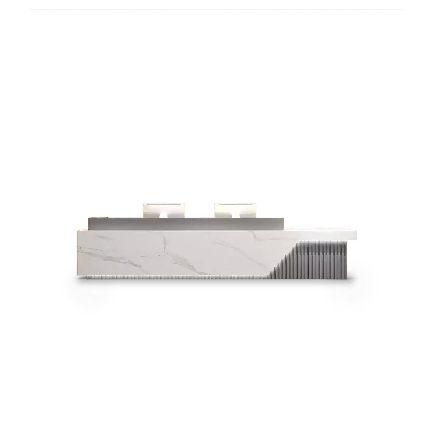 Fully Assembled Minimalist White Marble Finish + Grey Reception Desk with LED for Lobby