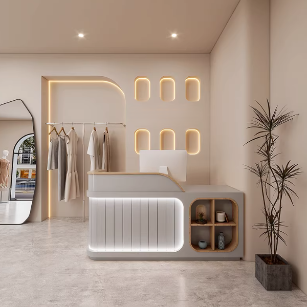 Grey + Vertical Seam Reception Desk for Clothing Store