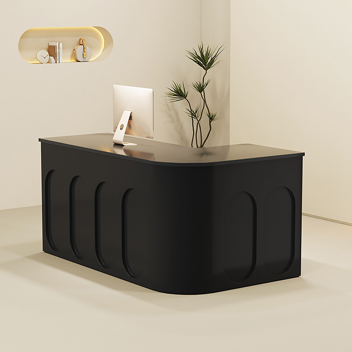 L-Shaped Corner Black Reception Desk for Coffee Shop