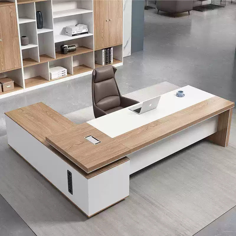 L-Shaped Executive Desk with Privacy Panel for Boss
