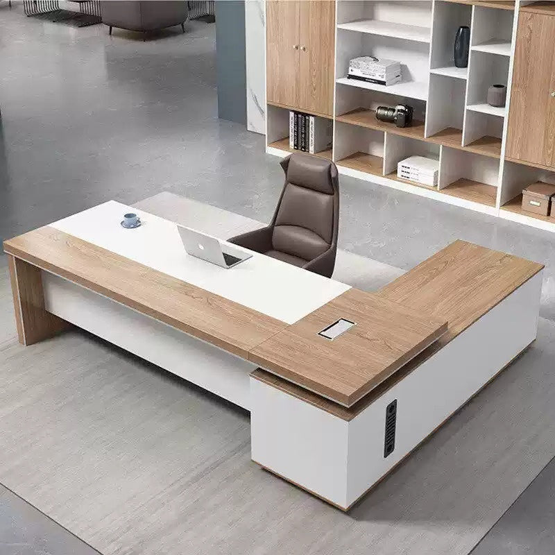 L-Shaped Executive Desk with Privacy Panel for Boss Office