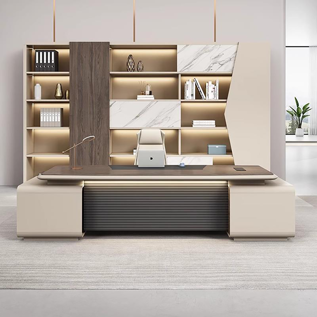 Lacquered Executive Desk in Light Luxury for Boss