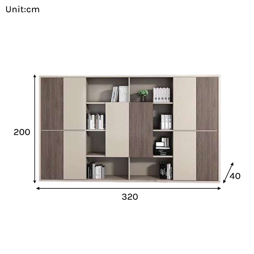 Large Modern Office Storage Cabinet with Open Shelves and Wood Doors EB-014