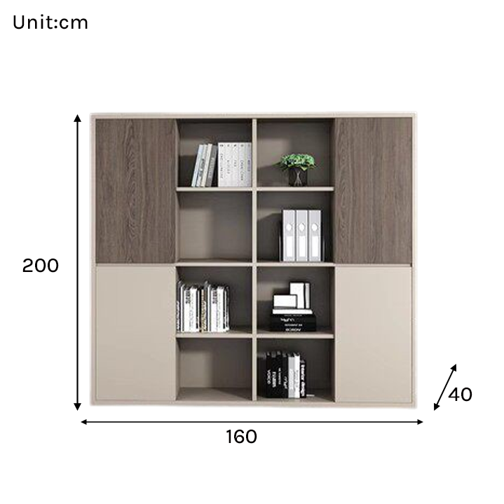 Large Modern Office Storage Cabinet with Open Shelves and Wood Doors EB-014