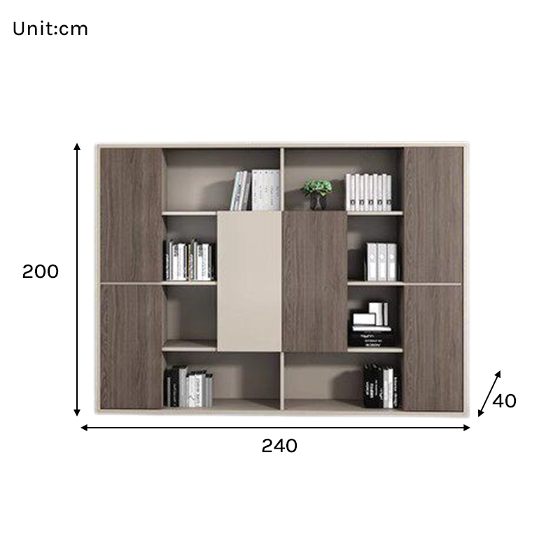 Large Modern Office Storage Cabinet with Open Shelves and Wood Doors EB-014