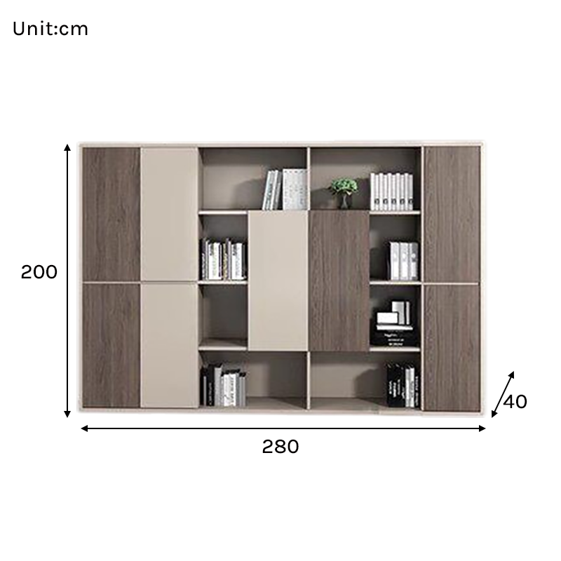 Large Modern Office Storage Cabinet with Open Shelves and Wood Doors EB-014