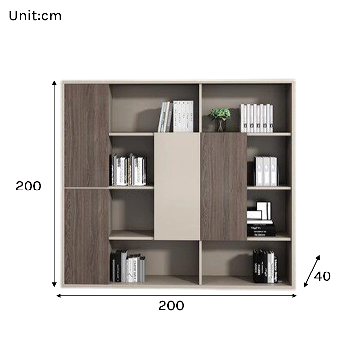 Large Modern Office Storage Cabinet with Open Shelves and Wood Doors EB-014