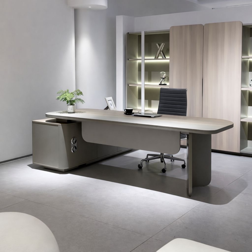 Luxury Modern Executive Desk with Integrated Storage & Power Design for Boss 
