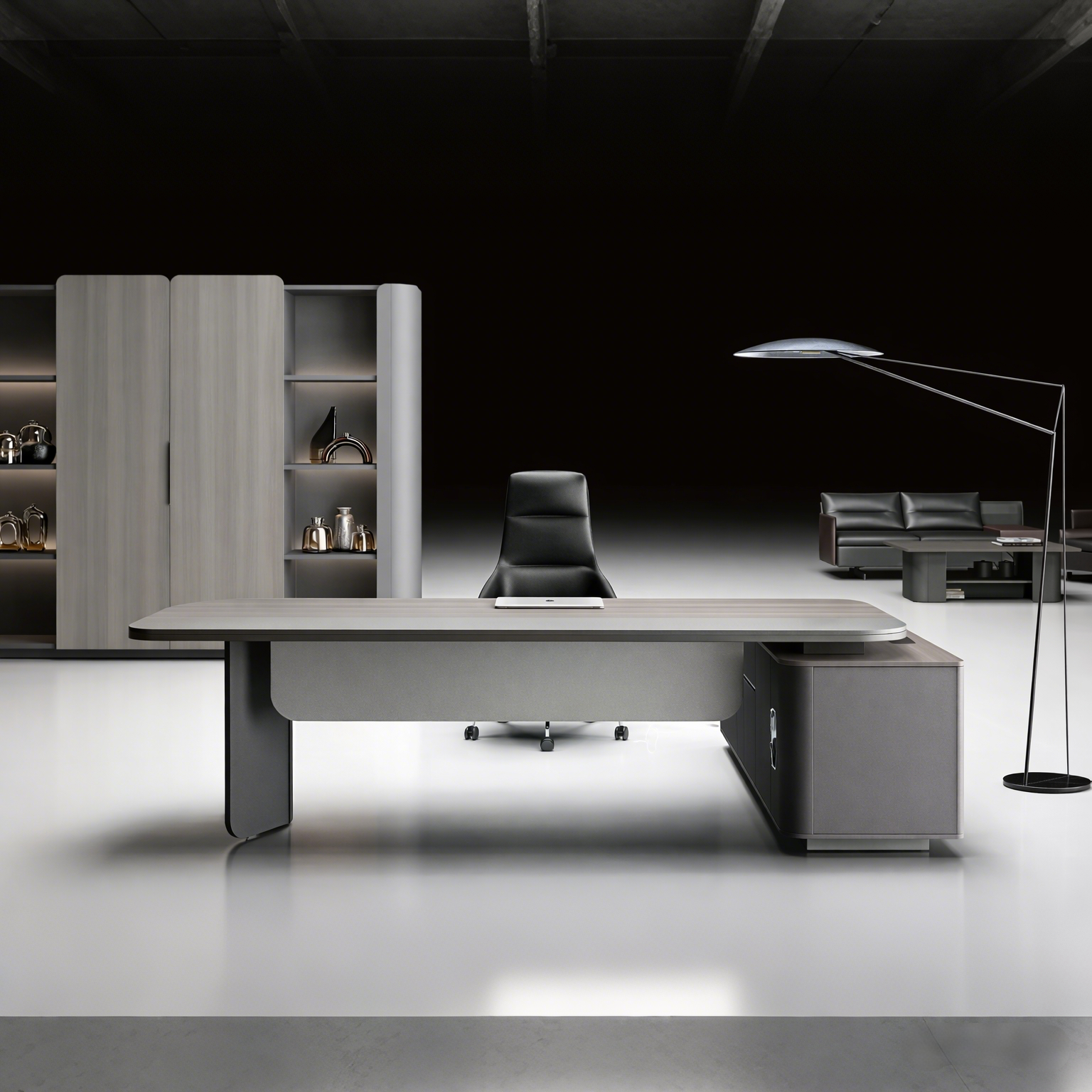 Luxury Modern Executive Desk with Integrated Storage & Power Design for Boss Office