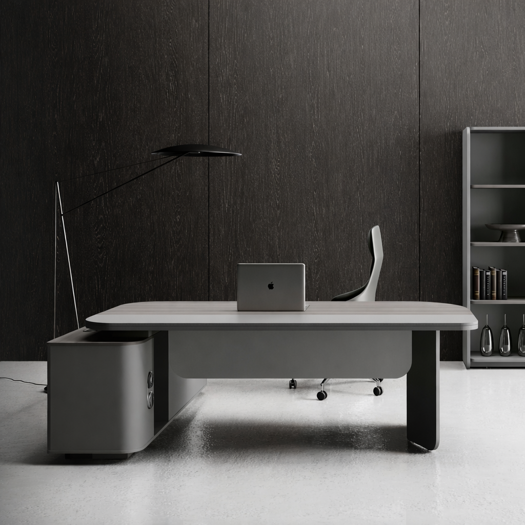 Luxury Modern Executive Desk with Integrated Storage & Power Design for Boss Office  Front View