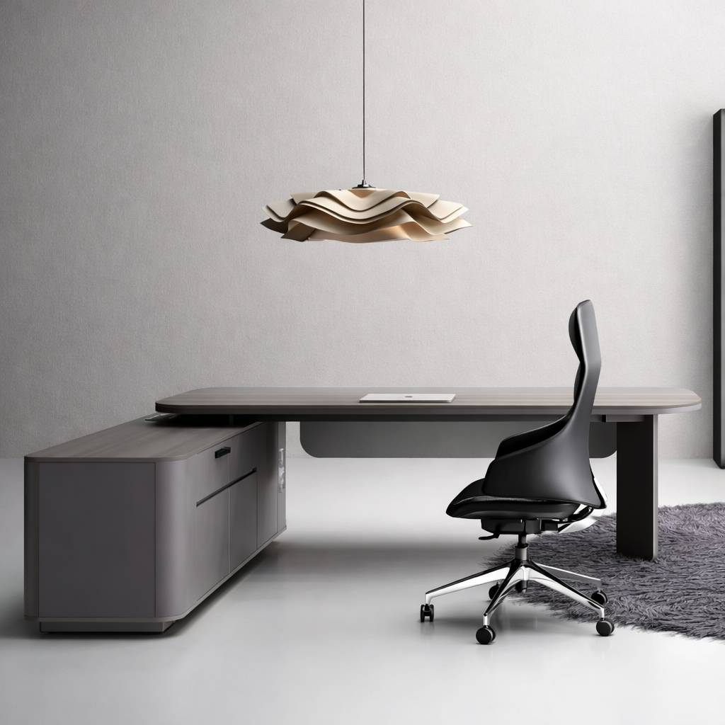 Luxury Modern Executive Desk with Integrated Storage & Power Design for Boss Office Rear View