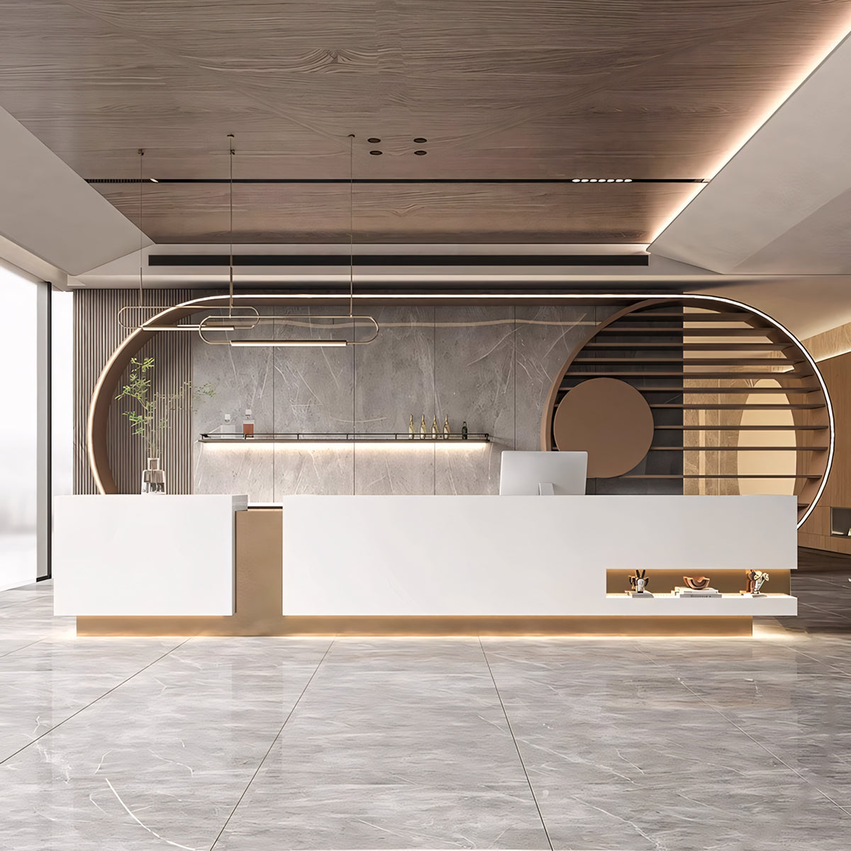 Luxury Rectangle Colour-block  White + Gold Reception Desk for Hotel 