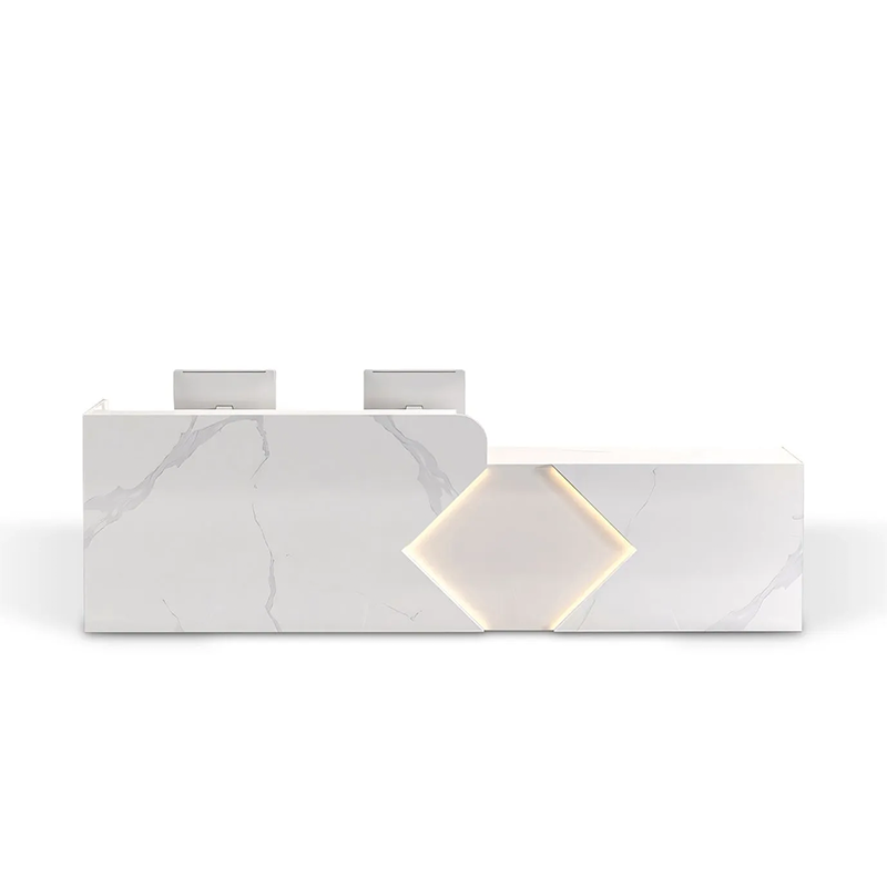 Marble-Style Reception Desk with Geometric LED Accents for Hotel RD-152