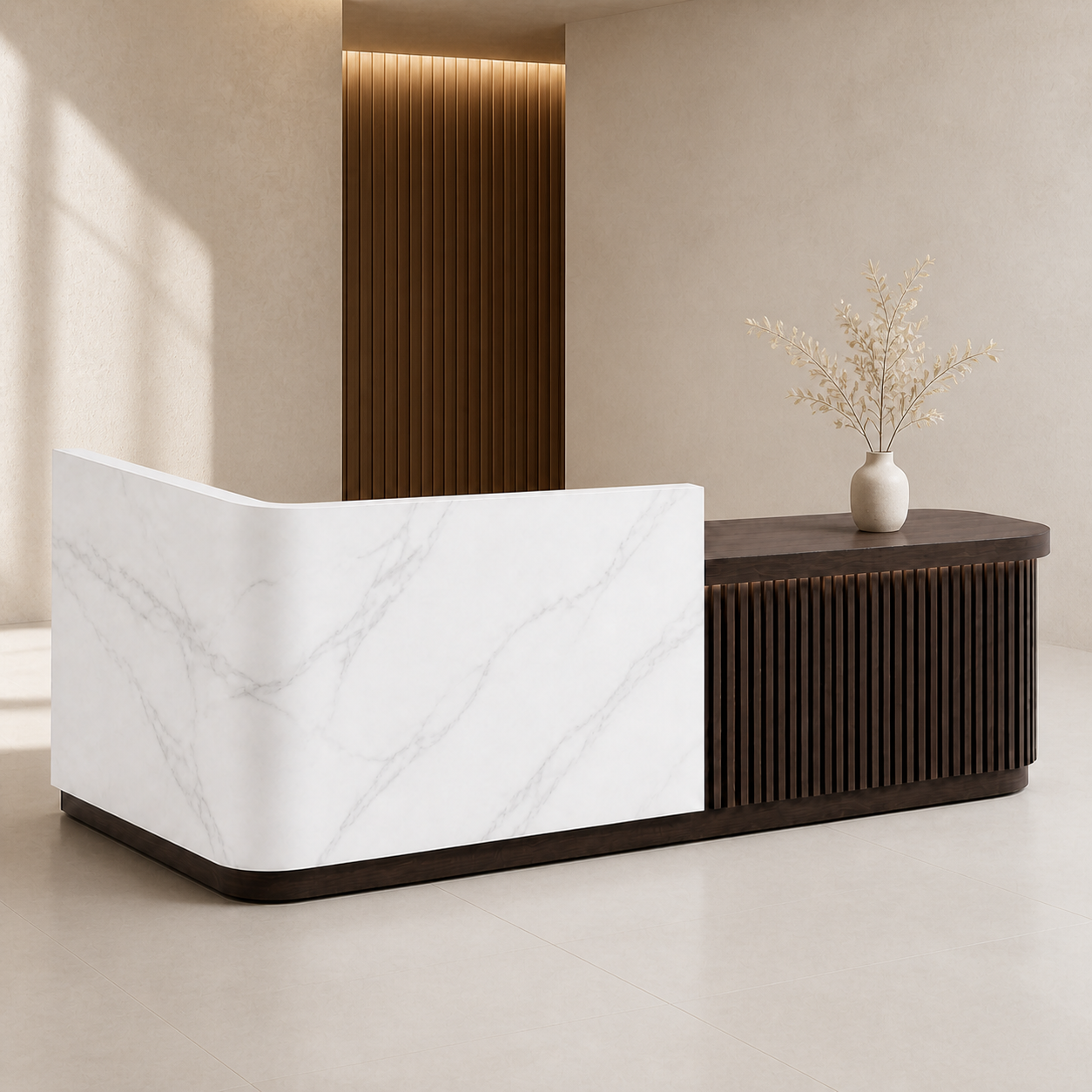 RD-354 White Marble + Brown Right Side Privacy Screen scene