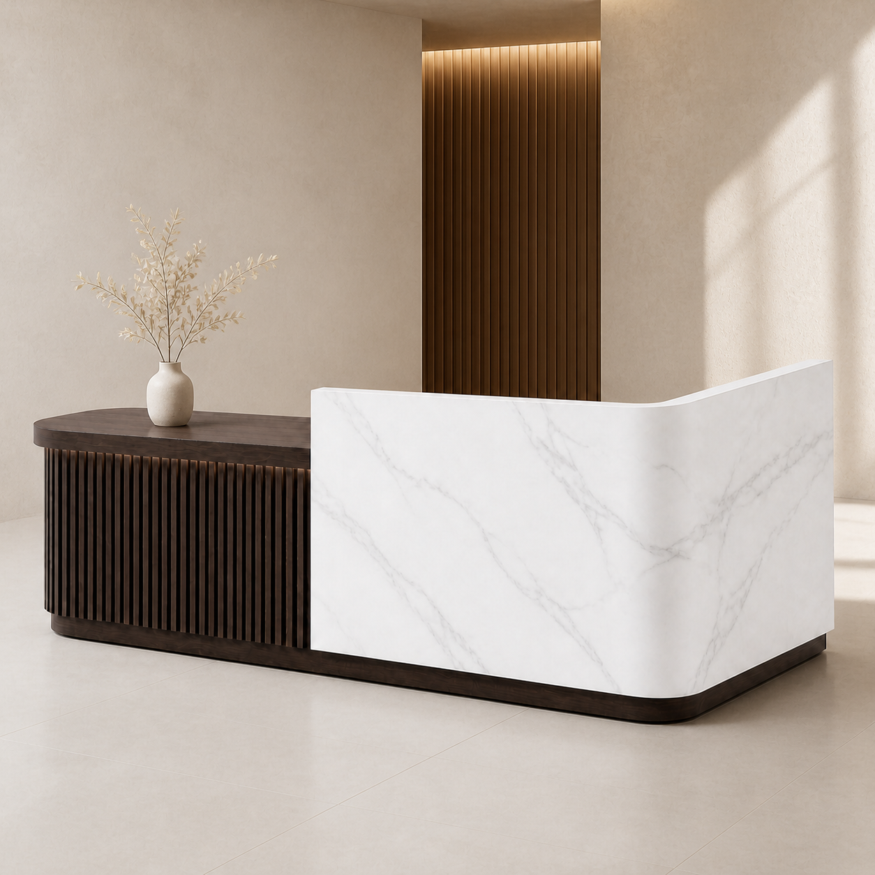RD-354 White Marble + Brown Left Side Privacy Screen scene